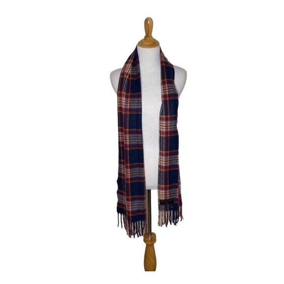 D&Y Softer Than Cashmere Plaid Scarf  Red Blue Pastel Fringe 64 x 12 Acrylic - Picture 5 of 5